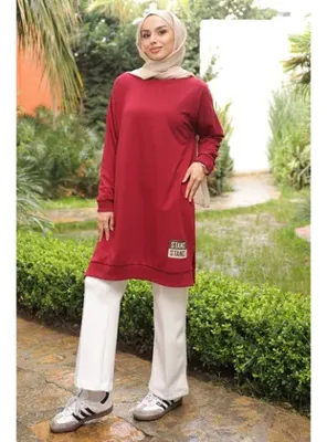 İmaj Butik Bordo Bisiklet Yaka Armalı Tunik