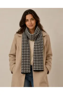 Sebir Moda Kazayağı Desenli Triko Atkı