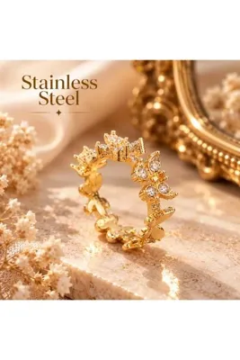 stainless steell pirinç gold renk zirkon taşlı ayarlanabilir kelebek model yüzük