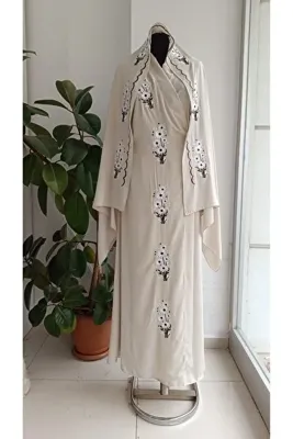 Misue Handmade Medine Ipeği Nakışlı Bağlamalı Namaz Elbisesi+şal, Umre Elbisesi, Çeyizlik Namaz Elbisesi & Sabahlık