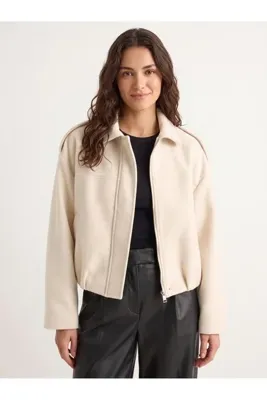 Tangül&Ali'S Moda Evi Krem Oversize Bomber Kaşe Ceket Mont