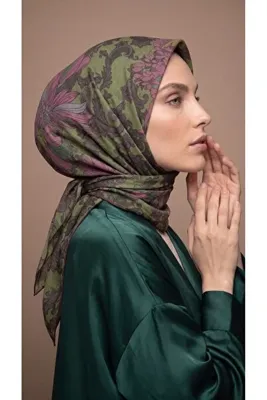 ls luvensara Luven Sara Çiçek Desen Eşarp Yeşil Fuşya