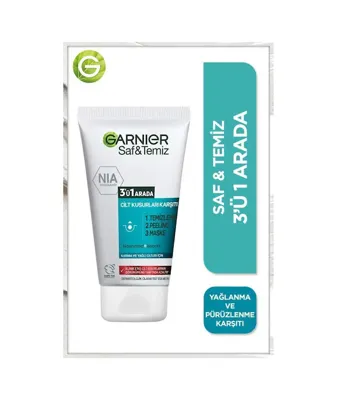 Garnier Saf & Temiz Salisilik Sivilce Görünümü Karşıtı 3'ü 1 Arada (Beyaz Kil, Salisilik Asit, Niasinamid)