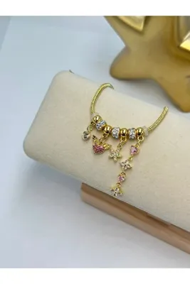 BYYEŞO Pembe Kalp Detay Charm Çelik Bileklik