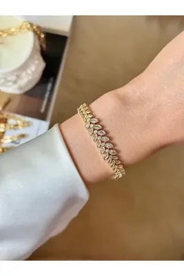 YOUES JEWELRY CM Lüx 14K Altın Renk Premium Kuyumcu Model Bileklik Altın Kaplama Renk Atmaz Kadın Bileklik