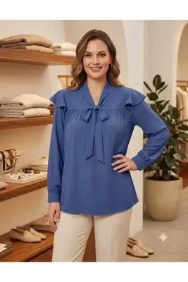 MODA krep mavi gömlek büyük beden