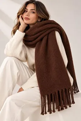 Wearflawless Soft İthal Yumuşak Dokulu Kadın Kahverengi Atkı, Şal, Omuz Şalı, Sevgililer Günü Hediyesi