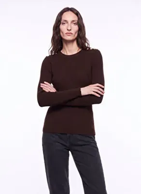 Fabrika Kahve Kadın Yarım Balıkçı Basic Fitilli Kazak F4WL-KZK0348