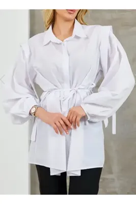 MODA Pile Detay Beli Bağlamalı Gömlek/Tunik