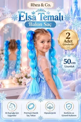 Rhea Company Elsa Temalı Örgülü Balon Saç – 50 cm Çocuk Saç Tokası | 2’li Set