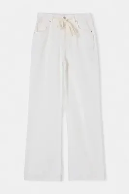 TRENDYOLMİLLA Beyaz DÖKÜMLÜ Beli Lastikli Yüksek Bel Jeans Wide Leg TWOSS26JE00262