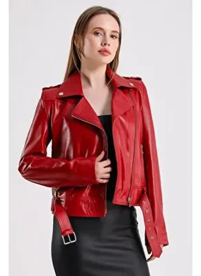 Maroquin Leather Milenni Kadın Deri Biker Ceket