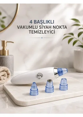 Epilons 4 Başlıklı Pilli Vakumlu Siyah Nokta Temizleyici Akne ve Sivilce Önleyici