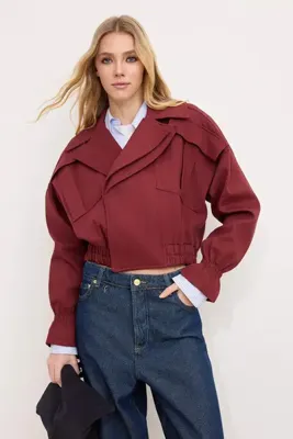 TRENDYOLMİLLA Bordo Oversize Kalıp Cep Detaylı Bomber Ceket Mont TWOSS26MO00008