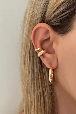 Lavian Accessories Gold Renk 2’li Yıldız Zirkon Taşlı Earcuff Seti