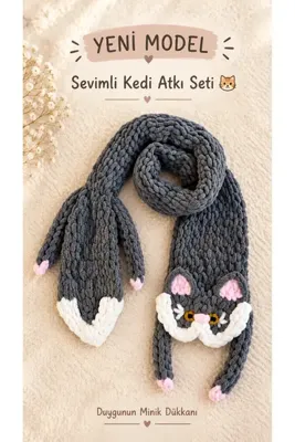 DUYGUNUN DÜKKANI Kedi Suratlı Peluş Atkı – Sevimli ve Sıcacık Tasarım