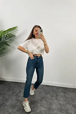 çınarr butikk Paçası Kesik Toparlayıcı Boyfit Jean