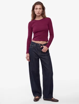 Koton Slim Fit Kaşkorse Pamuk Karışımlı Bisiklet Yaka Uzun Kollu Basic Tişört