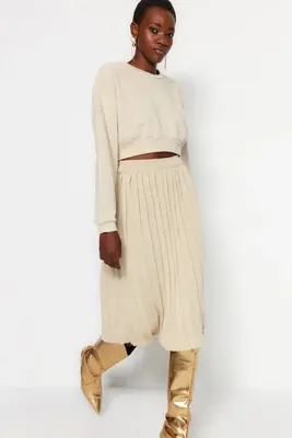 TRENDYOLMİLLA Taş Midi Simli Pileli Triko Etek TWOAW24ET00000
