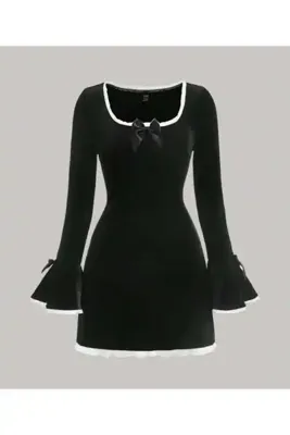 Moonstarcollection Coquette Lolita kurdele detay İspanyol kol uzun kollu elbise