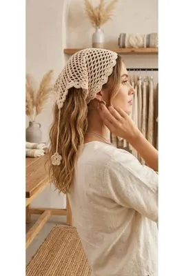 ESU ACCESSORY El Örgüsü Bohem Bandana-Crochet Bandana - El Yapımı Yazlık Aksesuar