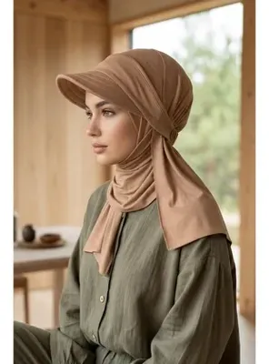 Aisha's Design Çıkarılabilir, Ayarlanabilir Siperlikli Kaymaz Pratik Penye Şal,SPS-1 Sütlü Kahve