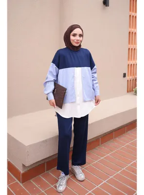 İmaj Butik Lacivert Mavi Garnili Tunik Pantolonlu Modal Takım