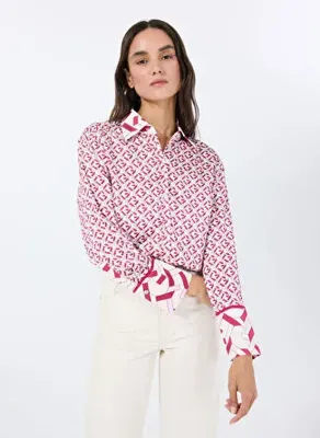 Guess Pembe Kadın Slim Fit Gömlek LS ALEXANDRA SHIRT - RECY POLY UMA