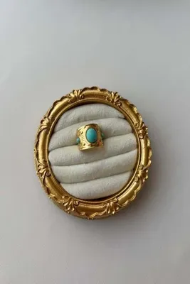 Semaya Atelier Çelik Yüzük Turkuaz Taşlı- Ayarlanabilir