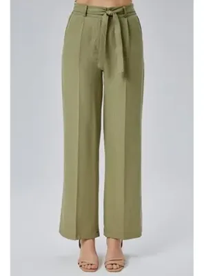 Jamila Keten Yazlık Beli Lastikli ve Kuşaklı Kadın Pantolon Olive
