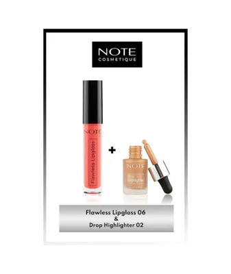Note Cosmetics Flawless Lipgloss 06 - Pembe & Drop Highlighter 02 Charming Desert Likit Aydınlatıcı Makyaj Seti