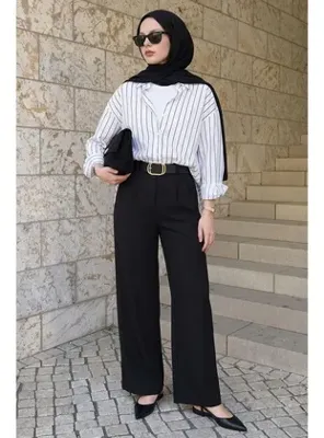 InStyle Yüksek Bel Pileli Siyah Palazzo Pantolon