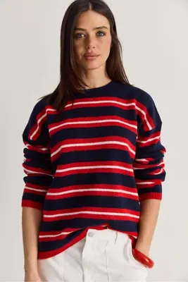Bianco Lucci Kadın Lacivert-Kırmızı Çizgili Bisiklet Yaka Oversize Triko Kazak TK261149 60286607