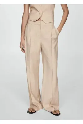 MANGO Woman Çizgili kumaş pantolon