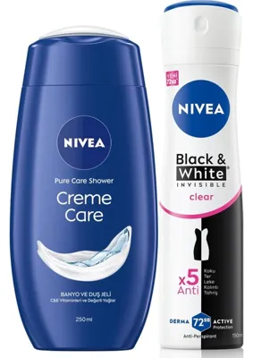 Myg Plus Nivea Creme Care Nemlendirici Duş Jeli 250ML ve Kadın Sprey Deodorant Black&white Invisible Clear 150ML