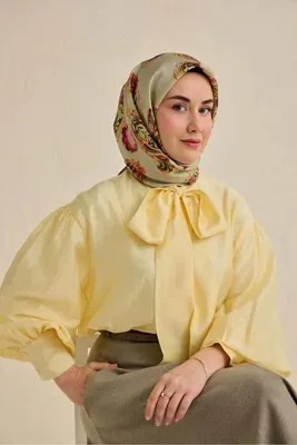 Silk Home Twill İpek Eşarp Şal Desen Su Yeşili 90x90