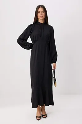 Trendyol Modest Siyah Astarsız Çiçekli Dokuma Elbise&Tulum Jakar Tesettür Elbise TCTSS24EB00064