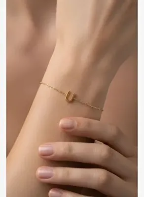 So Chic U Harfi 18 Ayar Sarı Altın Kaplama 18 Cm Gümüş Bileklik