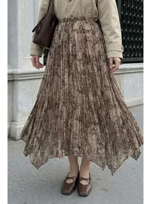 InStyle Etnik Desen Kraş Sütlü Kahve Etek