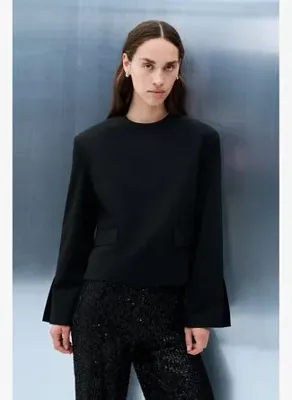 Vatkalı Strong shoulder bluz - Premium Edition Siyah