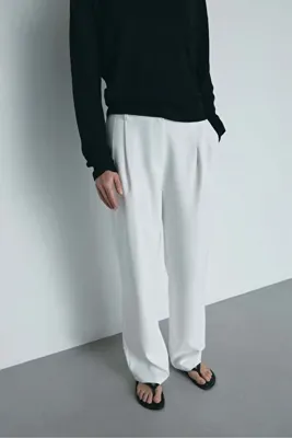 Suud Collection Beyaz Dalie Pileli Pantolon