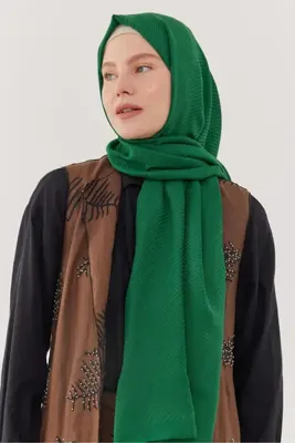 MİRSOY SCARF Çizgi Desen Pamuk Jakar Şal - Çimen Yeşili