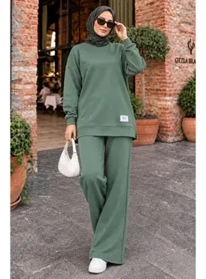Neva Style Bisiklet Yaka Basic Oysho Çağla Yeşili Tesettür İkili Takım 10412CY