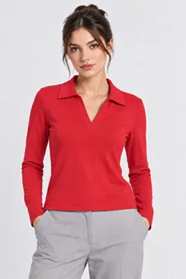 citycenterfashion Kadın V Yakalı Uzun Kol Ribana Kumaş Bluz cty-abr-1938
