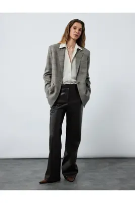 Koton Kruvaze Cepli Uzun Kollu Ekose Oversize Blazer Ceket