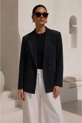 byGülce Kadın Vintage Stil Blazer Fitilli Kadife Ceket