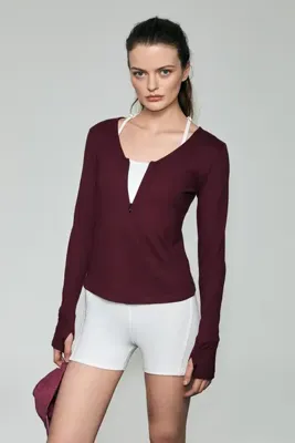 Grimelange POLUNEA Kadın V Yakalı Önü Fermuar Kapamalı Vücuda Oturan Slim Fit Bordo Bluz