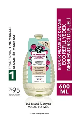 Yves Rocher Eko Refill Yedek Duş Jeli-Nemlendirici Enerjik Frambuaz Nane- Sls,sles Içermez,vegan- 600ML