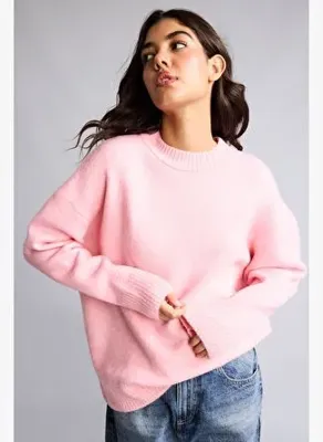 Defacto Oversize Bisiklet Yaka Triko Basic Kazak