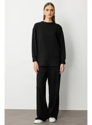 Mizalle Çıtçıtlı Yumuşak Dokulu Siyah Spor Tunik
